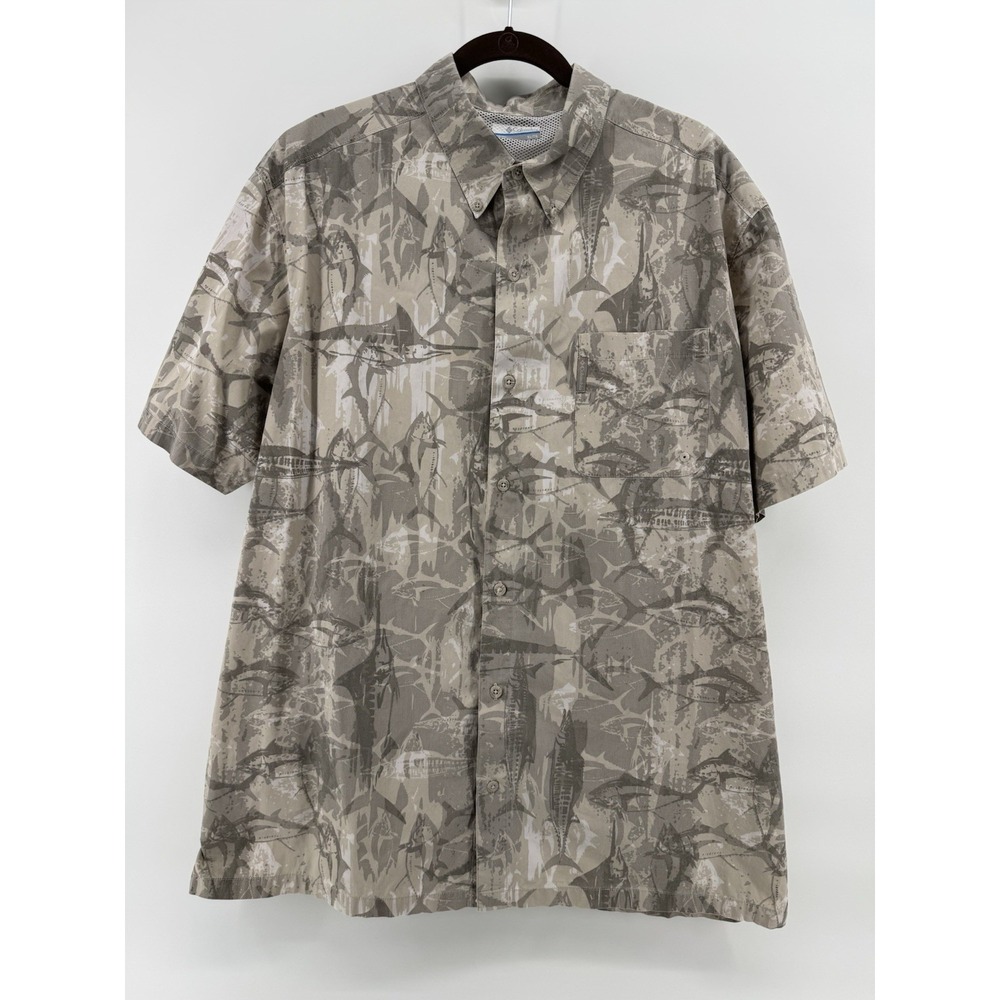 Columbia Sportswear Men's Fish Print Short Sleeve PFG Shirt Size XL Mesh Lining